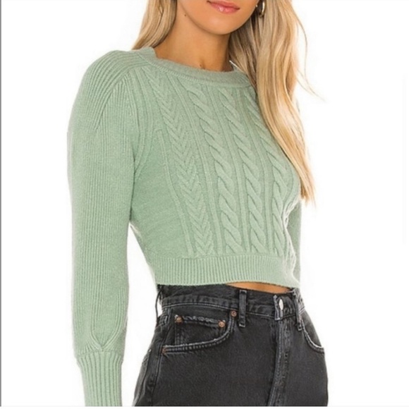 For Love & Lemons NWT Sydney Crop Sweater in Sage Sz 1X - Picture 3 of 12